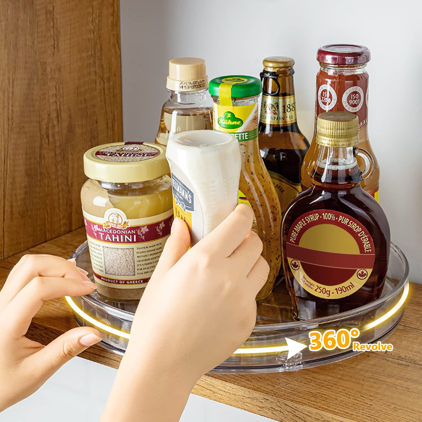 Organizer Cucina Portaspezie Girevole, 2 PCS Piatto Girevole Porta Sspezie, Lazy Susan piatto girevole per Cucina, 23,5 + 27 cm, Portaspezie Rotante per Barattoli, Trasparente