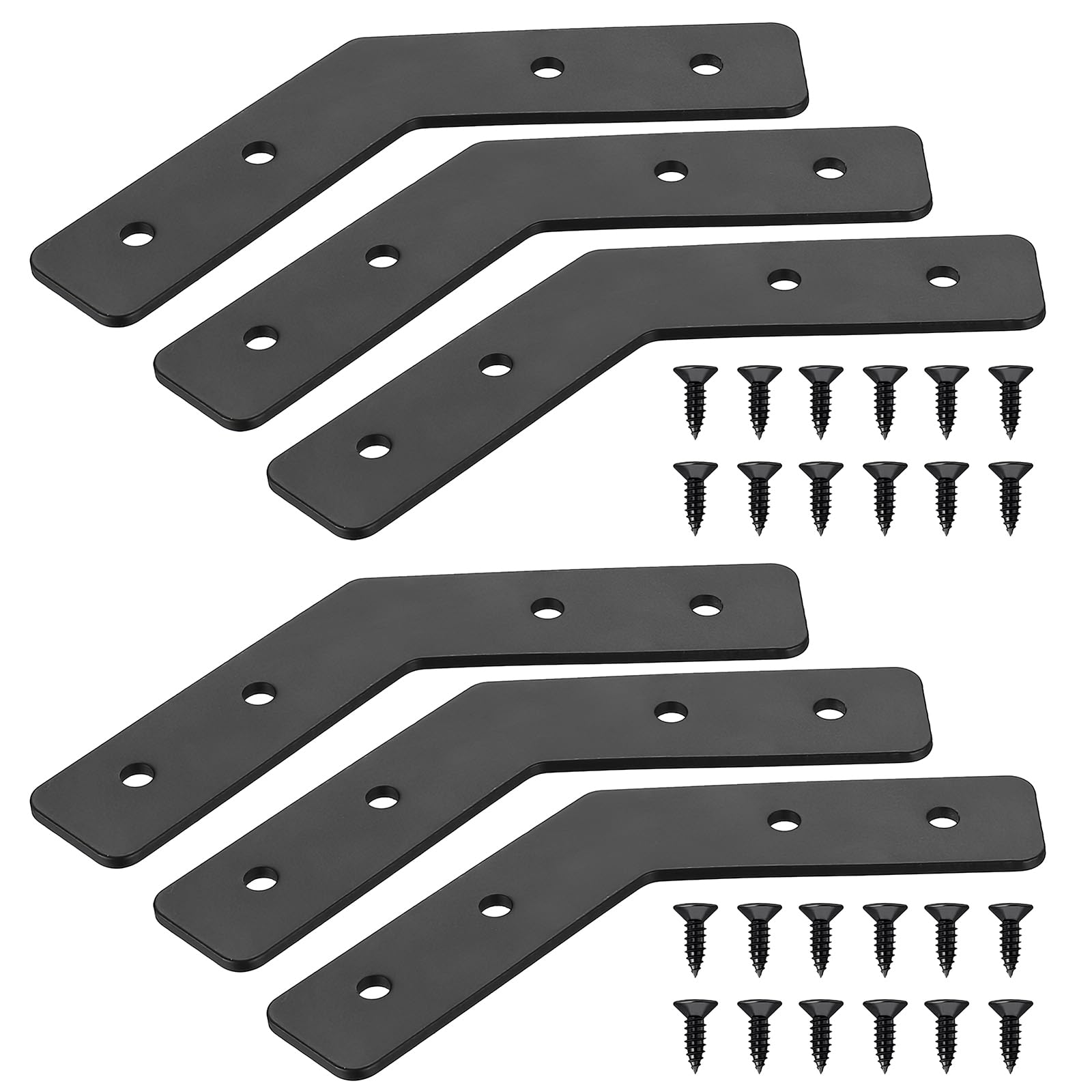 6 Pcs Metal Flat Brackets for Wood 135 Degree Flat Sleeper Brackets Braces Heavy DutyFlat Connecting Joining Fixing Mending Plates BracketsBlack Furniture Support Repair Connectors(135°)