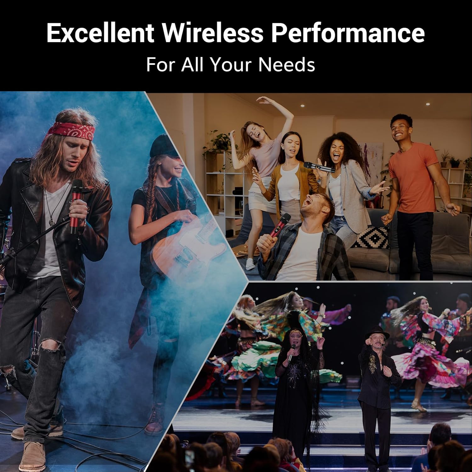 TONOR Wireless Microphones System, 4*10 Channel Metal Professional UHF Cordless Dynamic Handheld Mics with Receiver for Home Karaoke, Meeting, Party, Church, Wedding,KTV, 90 m/295ft, TW-840 Silver&Red - Image 9