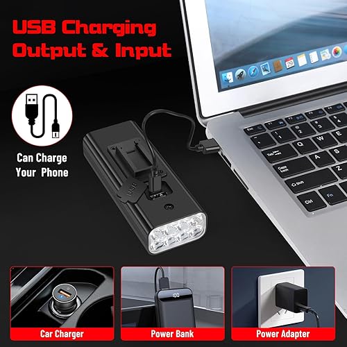 Miniatura 4 de Juego de luces brillantes para bicicleta, faro delantero y trasero para bicicleta, 8 LED de 1000 lúmenes, recargable por USB, 5 modos de luz, luz