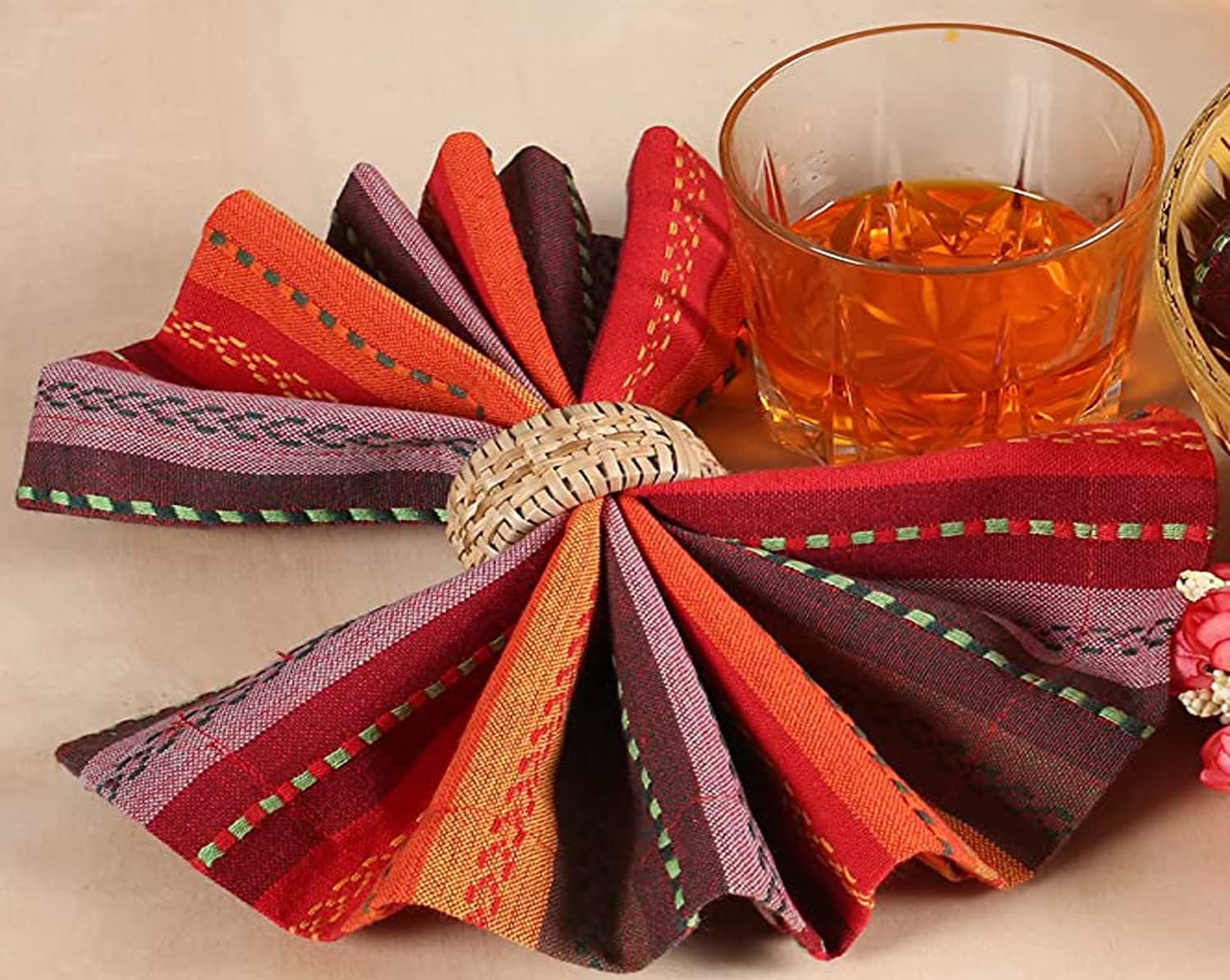 Cotton Cloth Napkins Set of 12 - Beautiful Elegant Soft Washable Reusable 18x18 Inch Dinner Napkin Perfect for Dining Table Décor Wedding Cocktail Party Thanksgiving Easter & Everyday Use - Red Multi