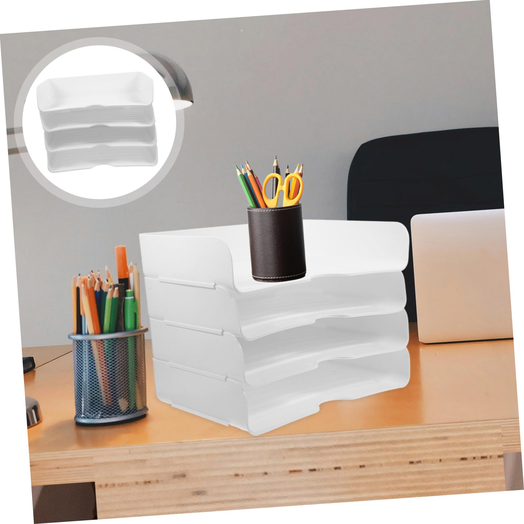 Vassoi Portadocumenti Impilabili da Scrivania 4 Pezzi in Pp Bianco | Design Salvaspazio, Uso Versatile, Finitura Elegante per Ufficio e Conservazione Documenti