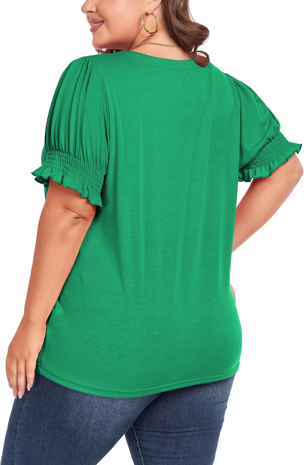 Women's Plus Size Tops Square Neck Blouses Short Sleeve T Shirts Casual Ruffle Trim Sleeve Tunic Tops - Image 6