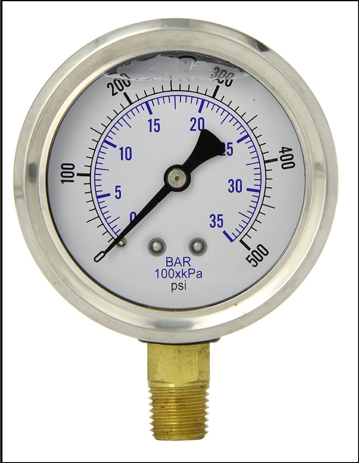 Liquid Filled Pressure Gauge, 2.5" DIAL Display, Stainless