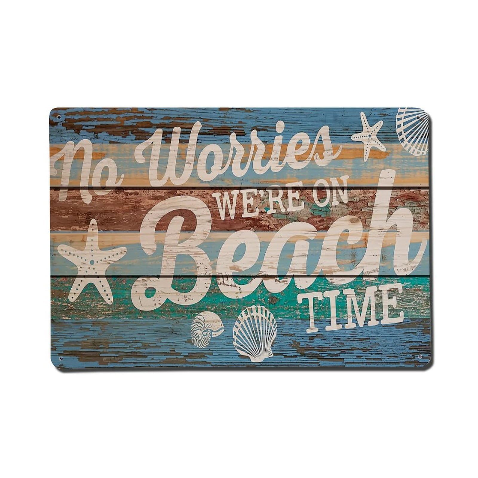 No Worries We're On Beach Time Retro Metal Tin Sign, Vintage Decor Art Poster for Bar, Home, Man Cave, Kitchen, Laundry Room Gift 8x12Inch