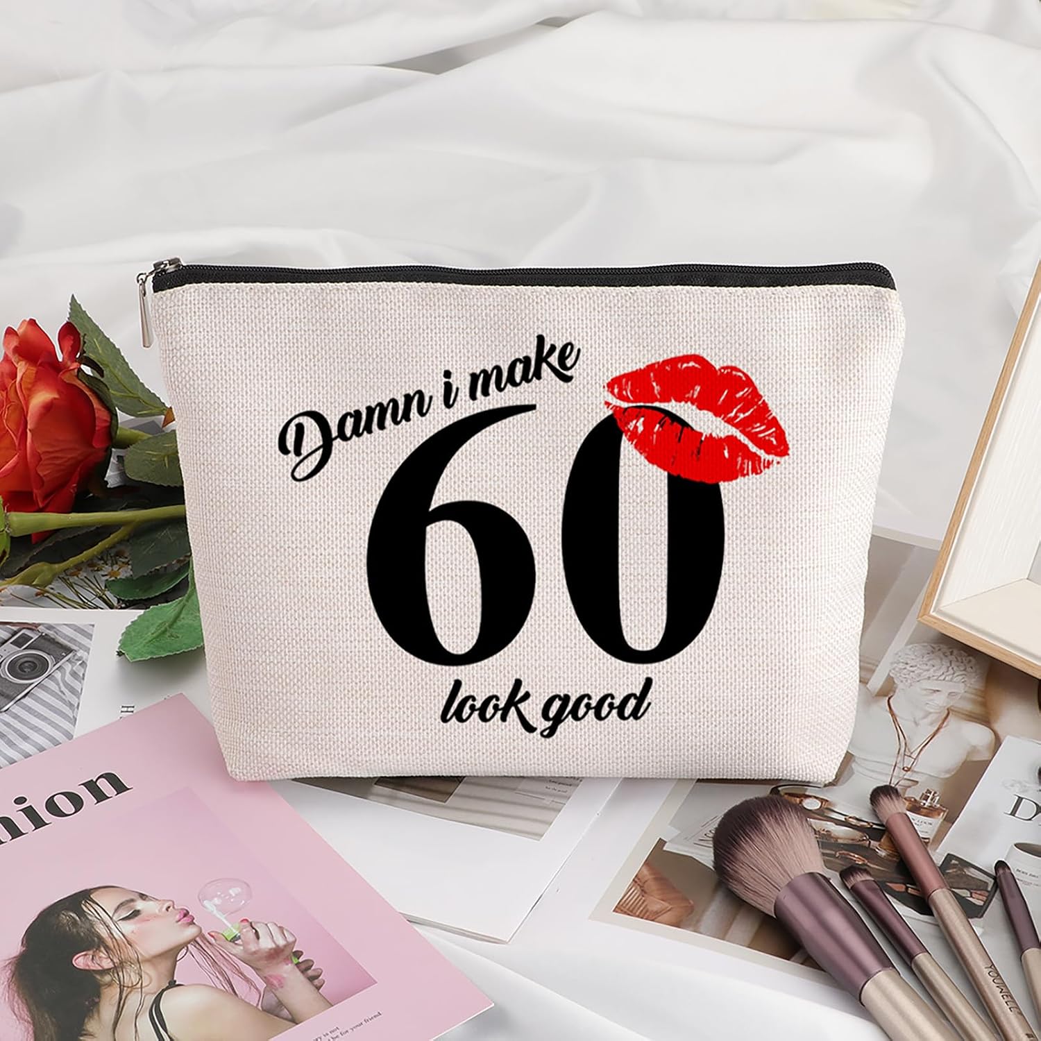 60th Gifts Idea 60th Birthday Gift for Women Travel Makeup Bag Birthday Gifts for 60 Year Old Woman Turning 60 Gifts Woman 60th Birthday Gifts Ideas Cosmetic Bag
