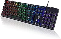 RisoPhy 104-Key Mechanical Gaming Keyboard with Blue Switches, RGB Backlit, Anti-Ghosting, Spill-Proof Wired for PC Mac Xbox