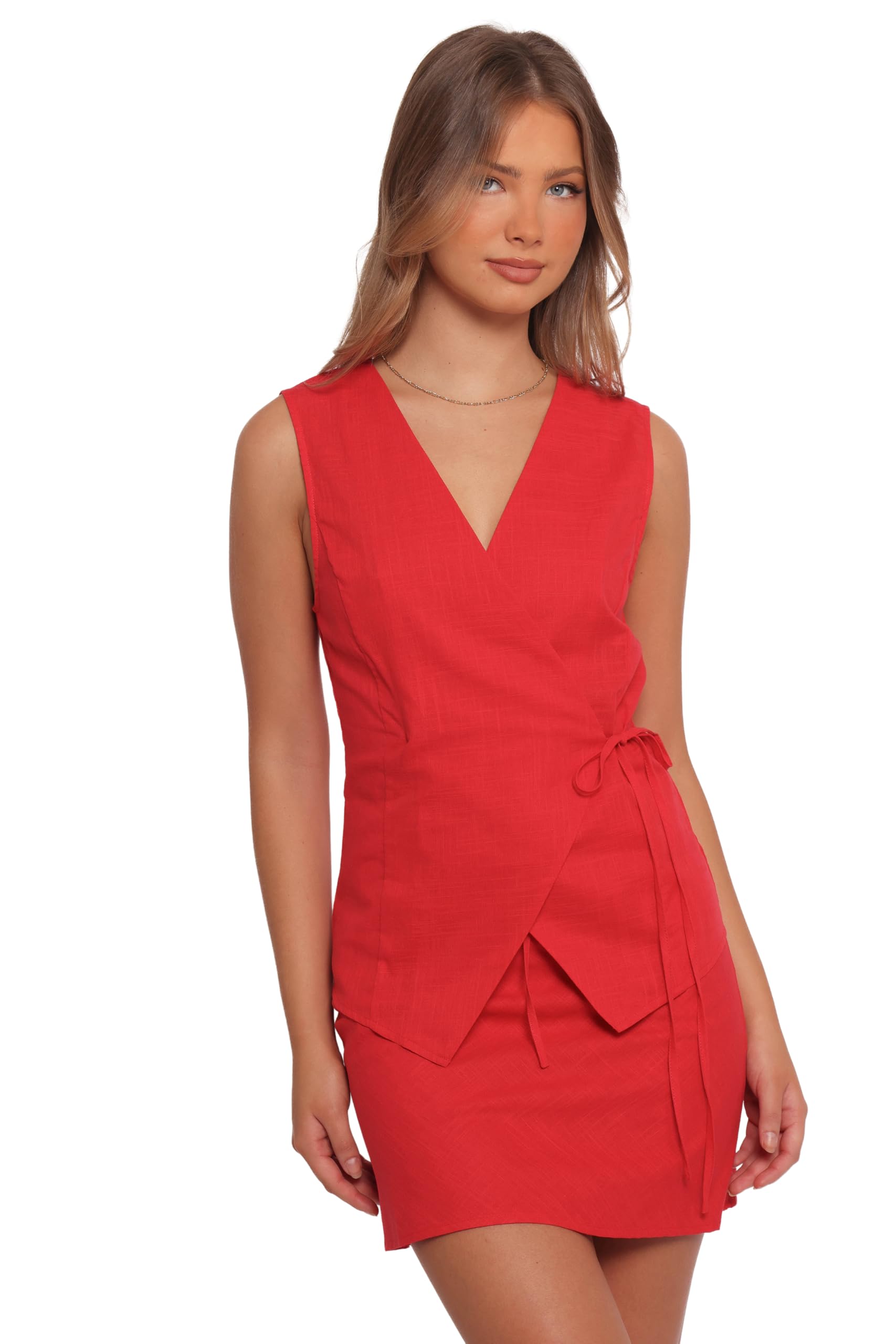 Photo 1 of Vanni Wrap Front Linen Top - Red M