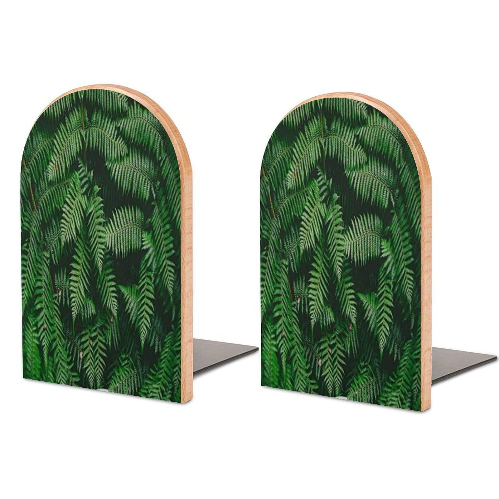 Tropical Palm Leaf Scene Beech Wood Bookends Heavy Duty Book Organizers Desktop File Holder for Office Home Bookshelf