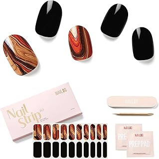 NAILOG Semi Cured Gel Strips - 20 Pcs Nail Stickers | Buy 2 Get 1 UV Light | Extra Long Wraps With Glossy Gel Finishing Black, Magma