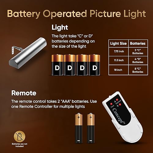 Miniatura 4 de Concepdesigns Luz para Cuadros, Luz para Cuadros a Batería, Luces para Cuadros Inalámbricas Regulables para Pared, Luz de Arte, Luz de Biblioteca a