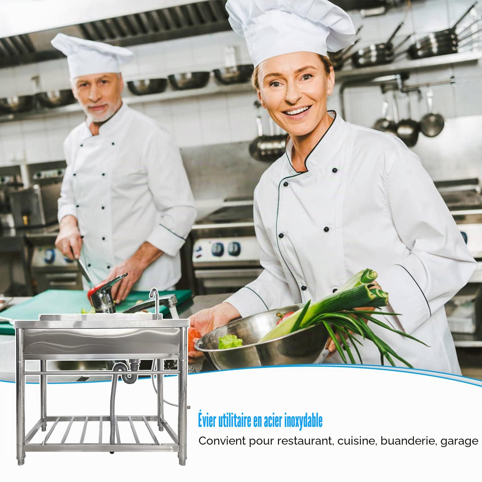 Évier de Restauration sur pied en Acier Inoxydable 304 pour Buanderie, avec Robinet et Vidange, plan de Travail, Éviers Industriels pour Garage, Éviers Commerciaux pour Restaurant, Atelier