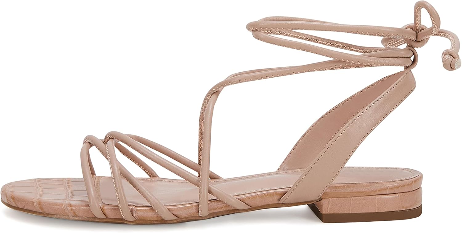 Ermonn Women's Lace-up Flat Sandals Strappy Open Toe Slingback CrissCross Casual Summer Slides - Image 3