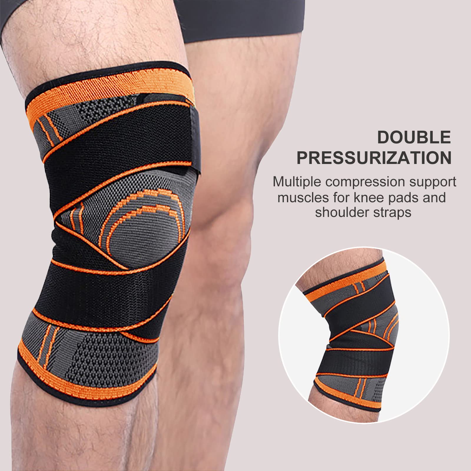 Rodillera 2 piezas Rodilleras de nailon elástico con correa de compresión para dolor en las articulaciones, desgarro de menisco, ligamento cruzado anterior, tendinitis, correr, montañismo, deportes