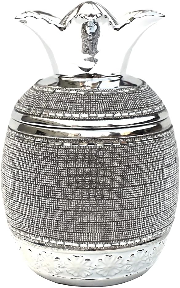 Amazing Rugs YS9215P Ambrose Chrome Plated Crystal Embellished Lidded Ceramic Pineapple Bowl44; 10.5 x 7 x 7 in.