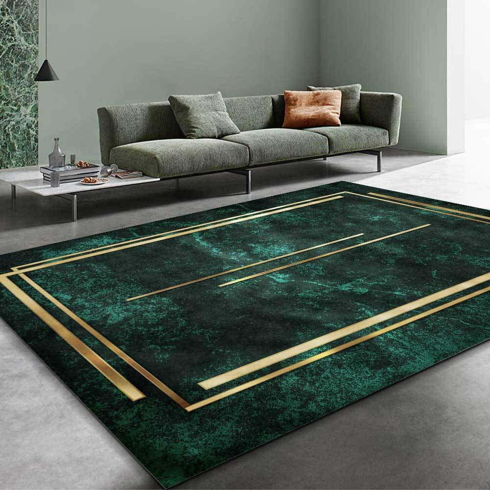 Area Rugs Large Washable Living Bedroom Rug Non-Slip Non-Shedding Print Floor Carpet for Dining Room Home Modern Geometric Green 200 x 200 cm