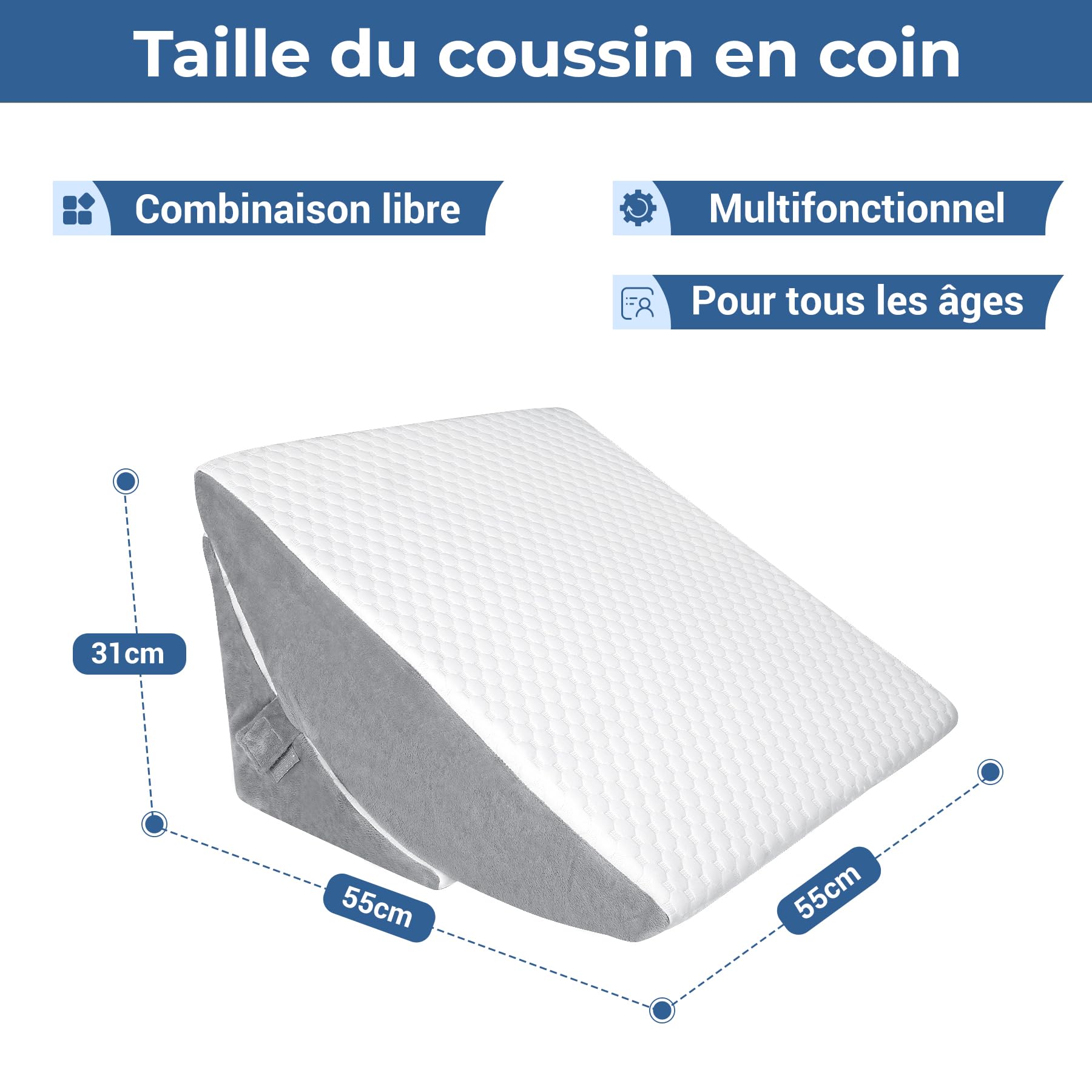 INFANZIA Coussin incliné pour lit, Coussins en Coin Orthopédiques pour Lit - Apnée du Sommeil, Reflux Gastrique, soulèvement des Jambes| Coussin Triangle en Mousse à Mémoire