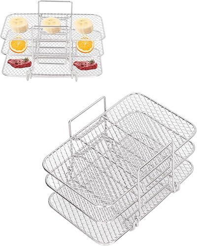 Rejillas para freidora de aire, 3 estantes rectangulares para hornear, estantes apilables de acero inoxidable para freidora de aire para 8 cuartos