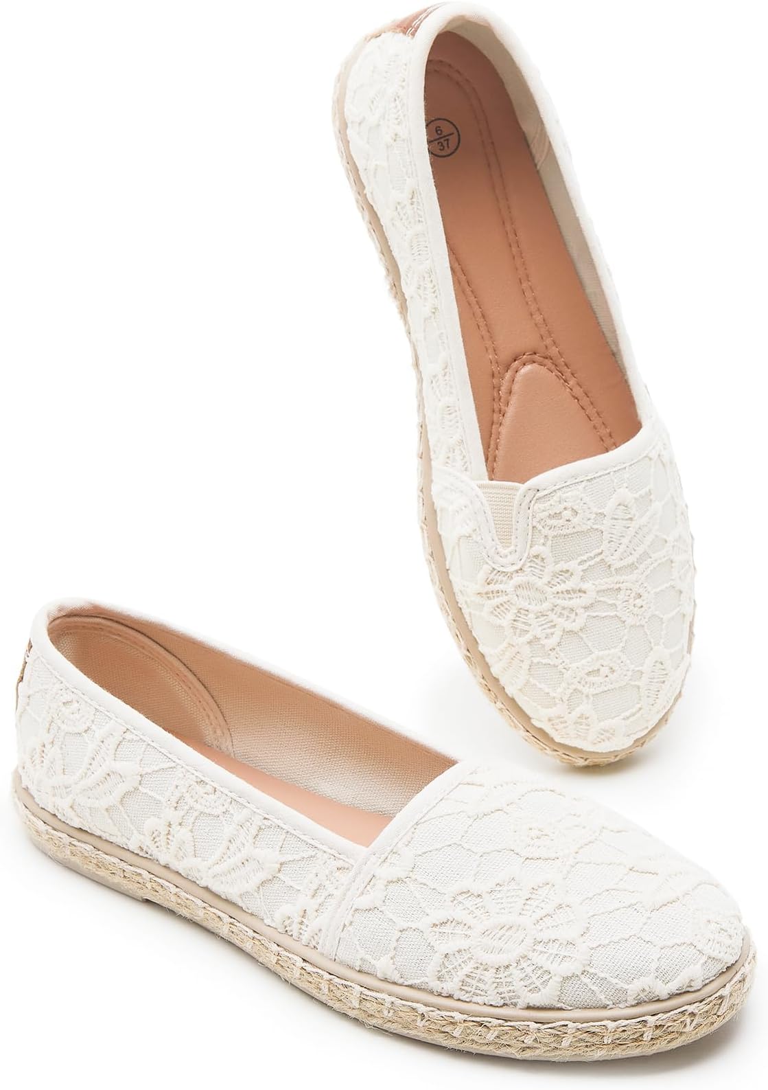 Women's Flats with Flower Embroideried,White Lace Ballet Flats,Comfortable Dress Flats