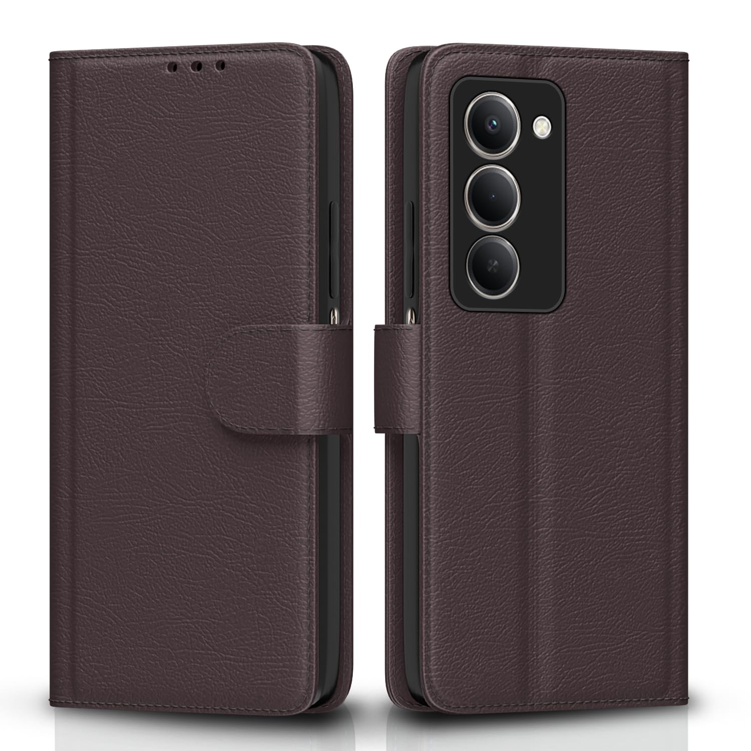 Pikkme Flip Cover for Redmi 15 5G Leather Finish | Inside TPU with Card Pockets | Wallet Stand and Shock Proof | Complete Protection Flip Case(Coffee)