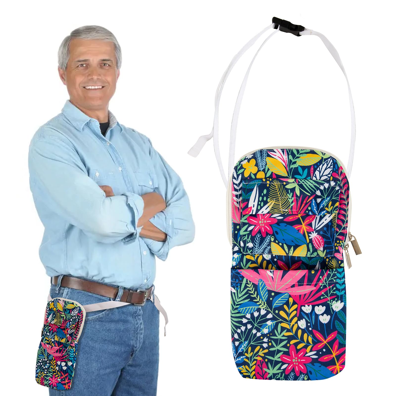 Copertura per tubo di nefrostomia e sacca di drenaggio con cinghia regolabile in vita e copertura per tubo catetere, per supporto esterno per nefrostomia (blu rosa)