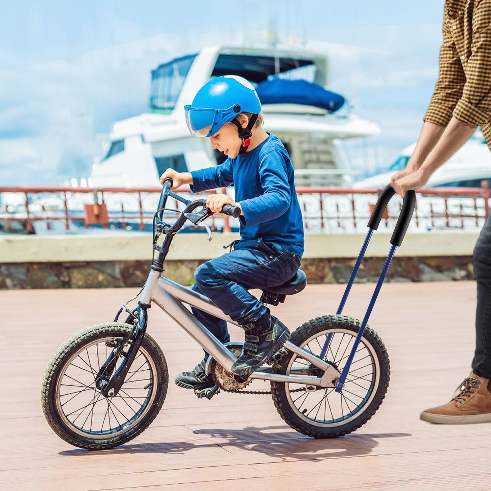 BYZESTY Maniglia per Allenamento Bici, Barra di Spinta per Equilibrio, Asta di Supporto per Bicicletta per Bambini, Arra Genitore, Maniglia di Spinta di Sicurezza, Barra di Spinta per Equilibrio(Blu)