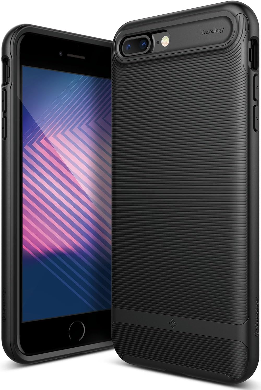 Caseology Wavelength for Apple iPhone 8 Plus Case (2017) / for iPhone 7 Plus Case (2016) - Stylish Grip Design - Matte Black