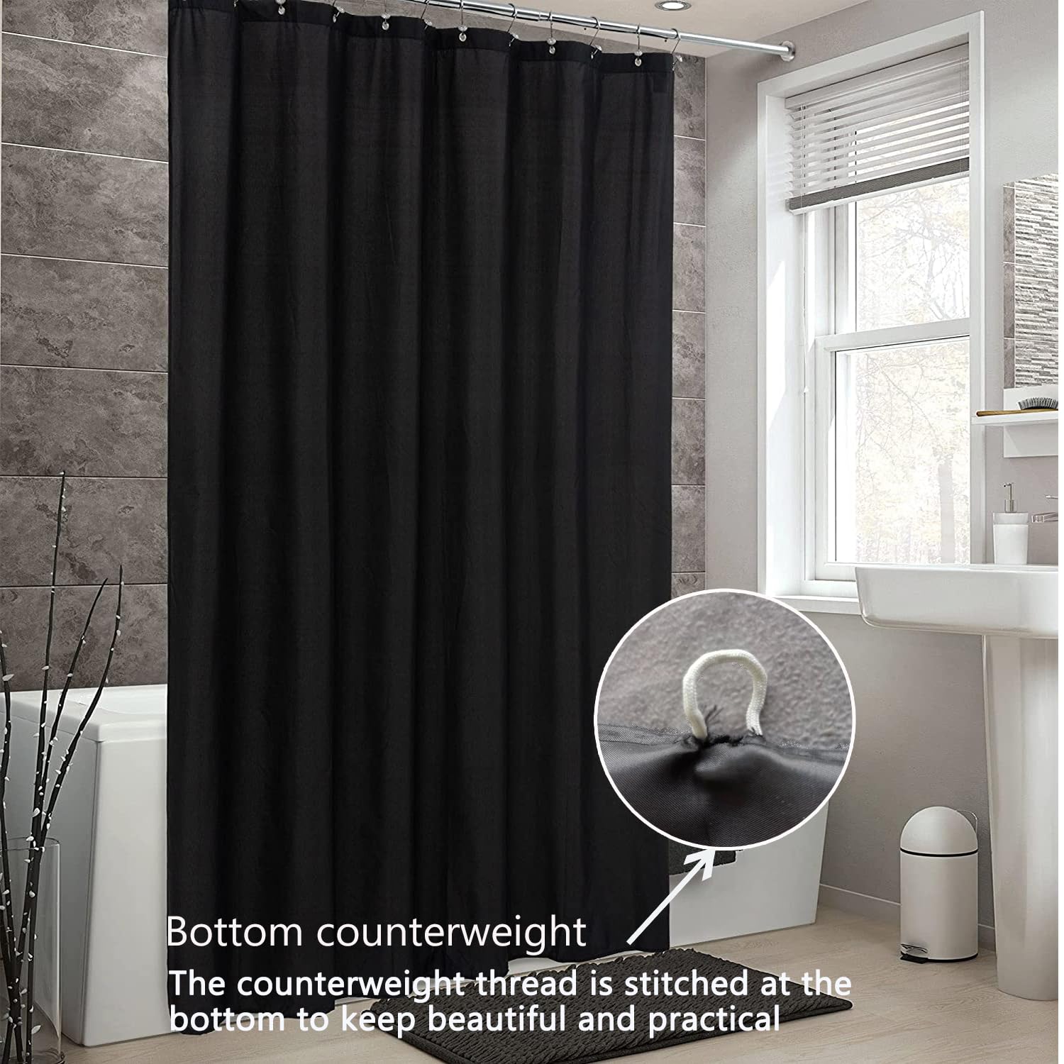 LLSCL Paquete de 5 cortinas de ducha de tela con imanes, cortina de ducha con ojales de metal inoxidables e impermeable, calidad de hotel, 72 x 72 pulgadas, lavable a máquina