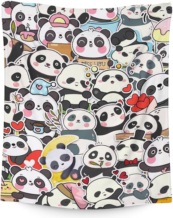 Panda Blanket Gifts - 30"x40" Cute Throw Blanket for Kids, Adults - Black Soft Fuzzy Blankets for Couch & Office