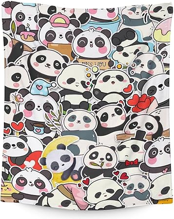 Panda Blanket Gifts - 30"x40" Cute Throw Blanket for Kids, Adults - Black Soft Fuzzy Blankets for Couch & Office