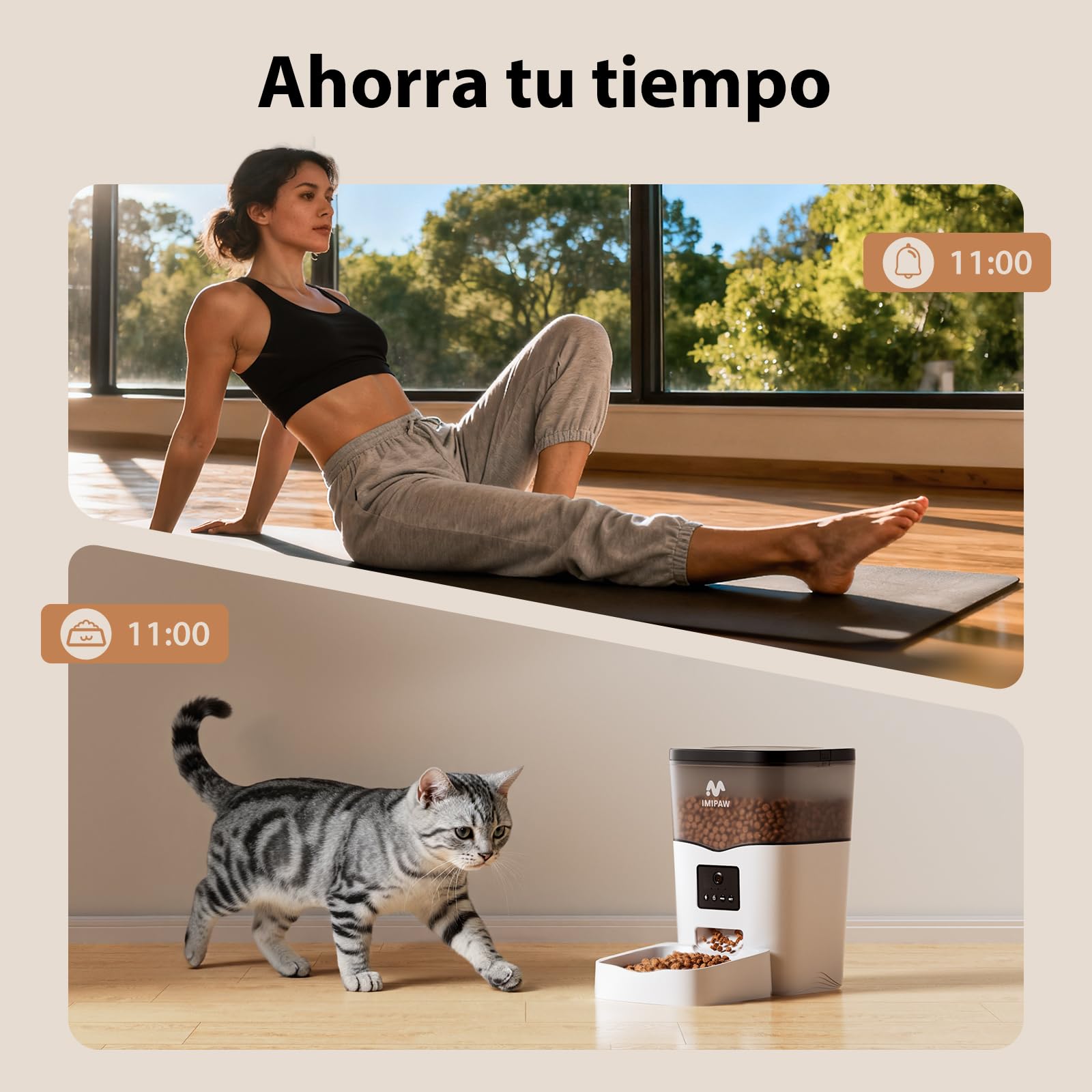 IMIPAW Comedero Gato Automatico con Cámara, 1080P HD, 5G | 2.4G WiFi, App Control Dispensador Automático Inteligente para Gatos y Perros, Audio Bidireccional (Blanco)