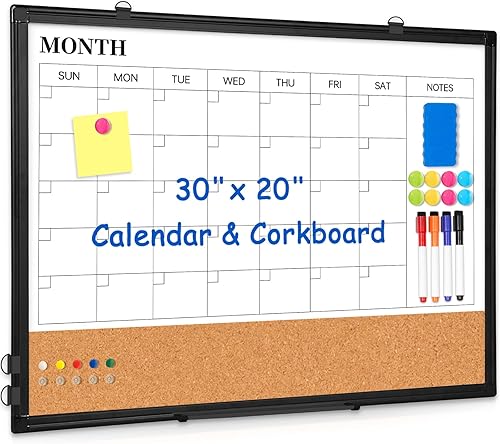 Vista 14 de Calendario mensual de pizarra blanca de borrado en seco para pared, 36 x 24 pulgadas, calendario magnético de doble cara, pizarra blanca y tablero
