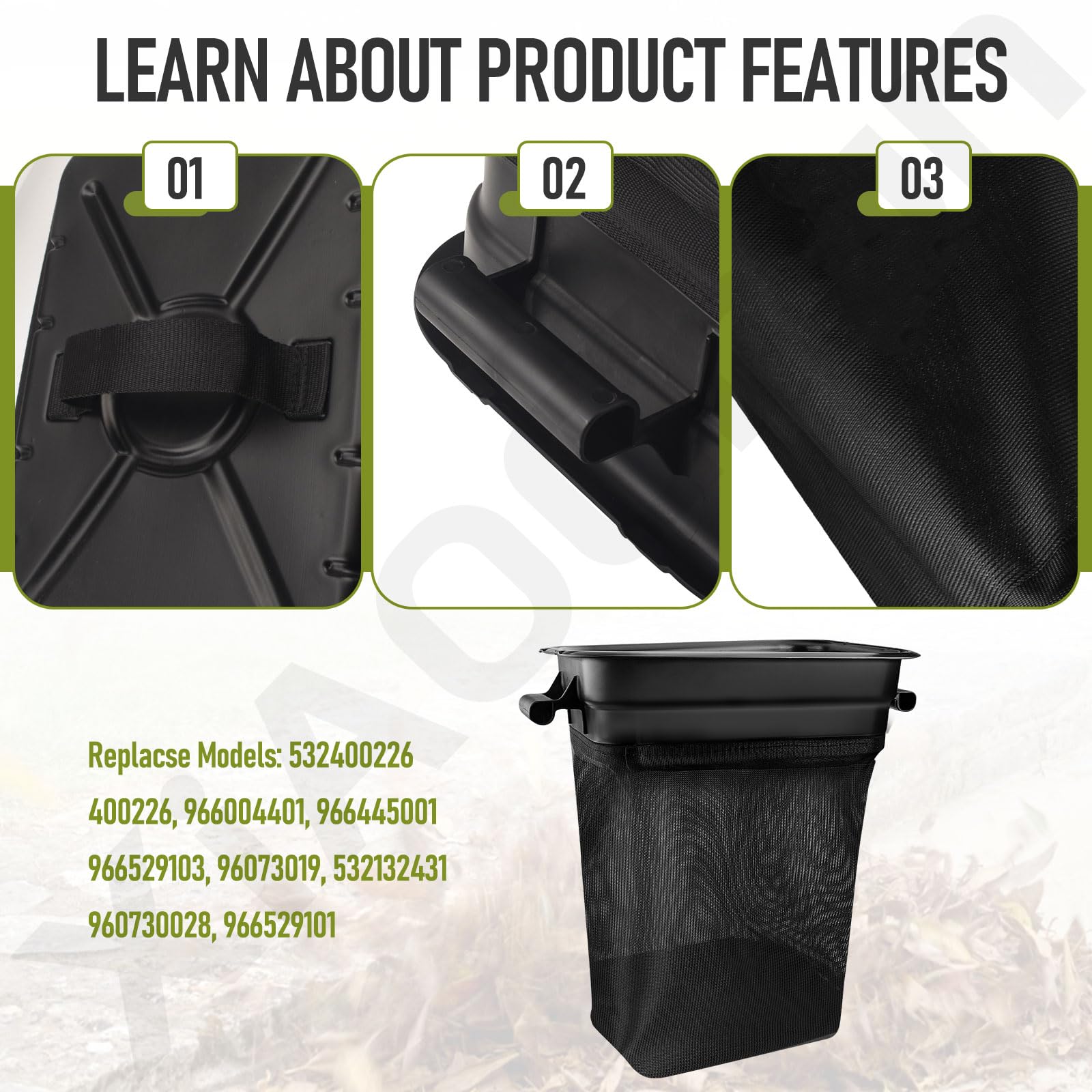 532400226 400226 - Bolsa de contenedor para tractor de césped Husqvarna Craftsman y bolsa triple de 46 pulgadas/48 pulgadas, reemplaza 532132431 960730028 966529101 966004401 96666600401