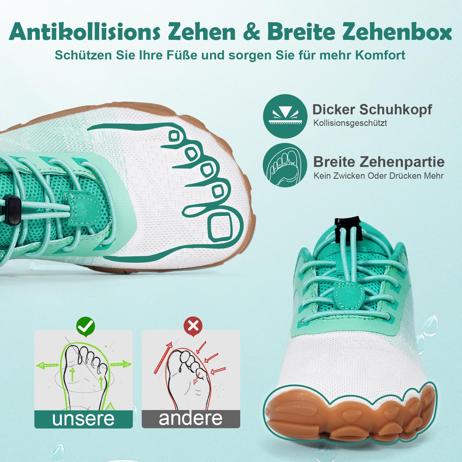 Barfußschuhe Damen Herren Traillaufschuhe mit Breite Zehenbox und Zero-Drop Sohlen Leicht Atmungsaktiv Barfuss Schuhe Komfort rutschfest Zehenschuhe Sportschuhe Fitnessschuhe