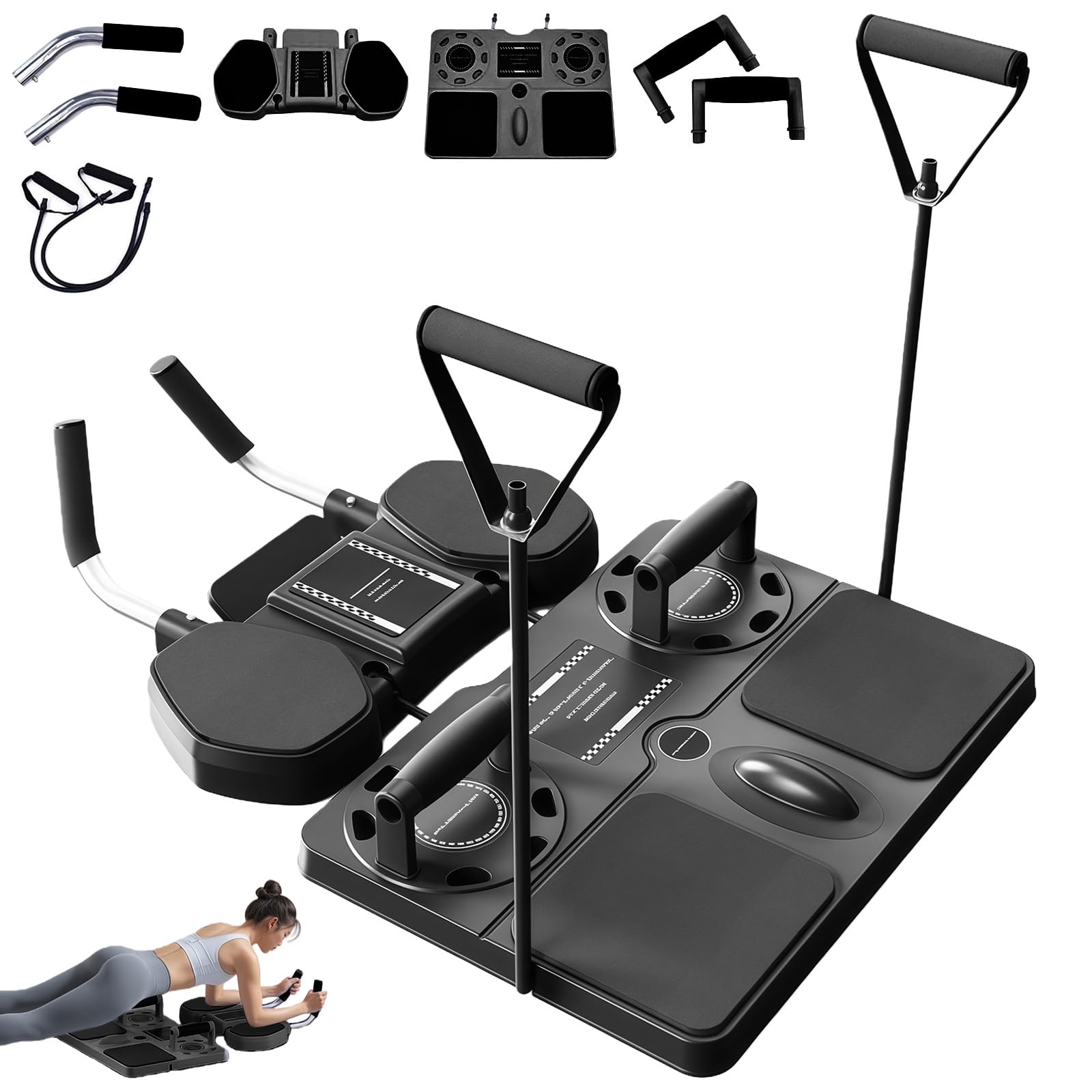 Pilates Reformer Compact, 2025 Upgraded Pilates Board, 5 in 1 Multifunktionales Klappbares Tragbares Pilates Set / Bauchmuskelbrett für Zuhause Fitness