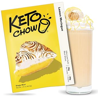 Keto Chow Lemon Meringue Meal Replacement Shake Powder, Nutritionally Complete Low Carb Meal, High Protein Breakfast or Lunch Replacement, Gluten Free, Keeps You Full for Hours, 1 Meal