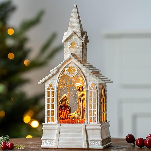 Miniatura 25 de Duendes de Navidad con luz de globo de nieve, escena de árbol de Navidad caprichosa de Santa y elfo, linterna de agua musical de nieve brillante