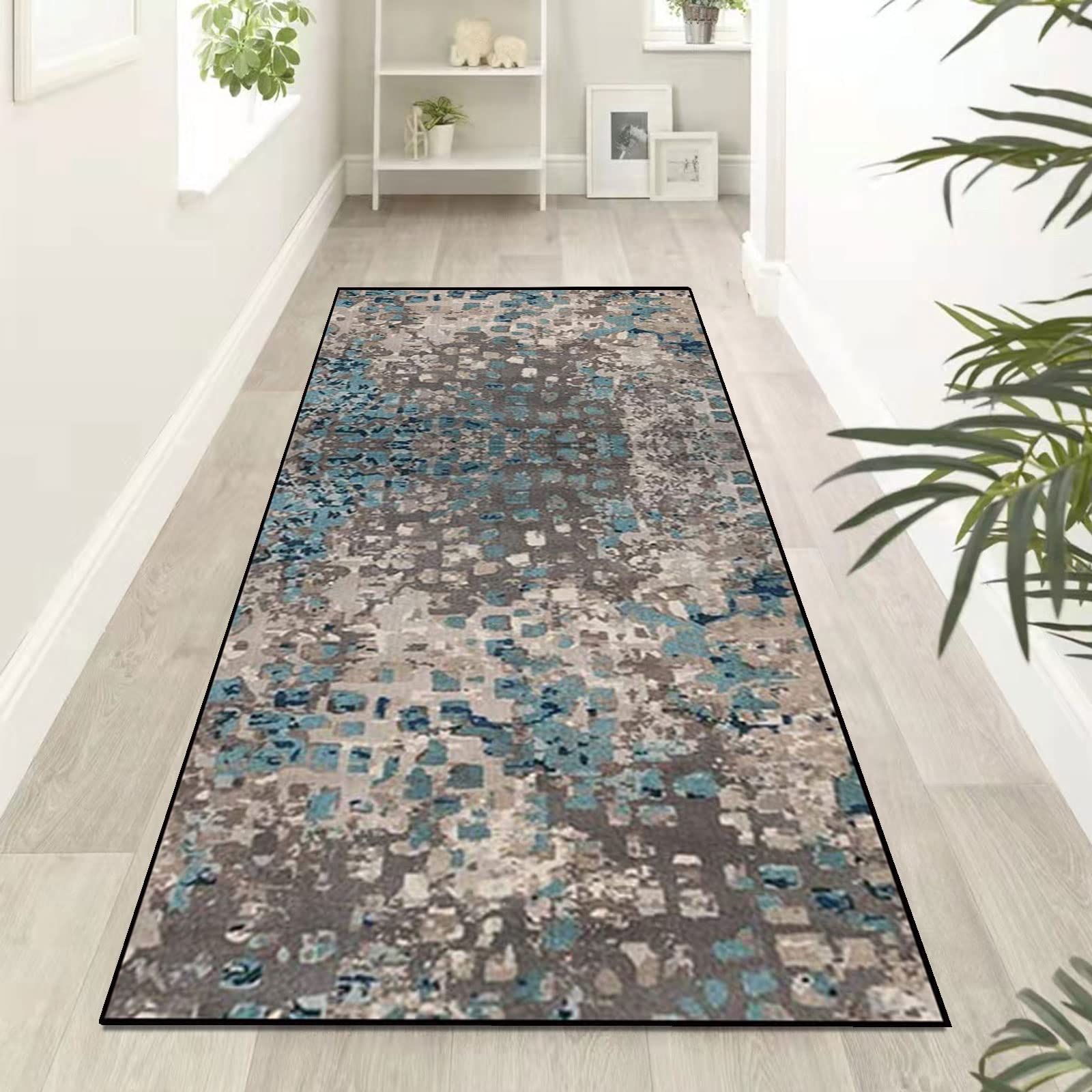 Teppichläufer Modern Küchenläufer Niederflor Flurläufer,Bunter Modern Geometrisch rutschfest Waschbar,für Korridor,Schlafzimmer,Innen Wohnzimmer,Küche - Anpassbar