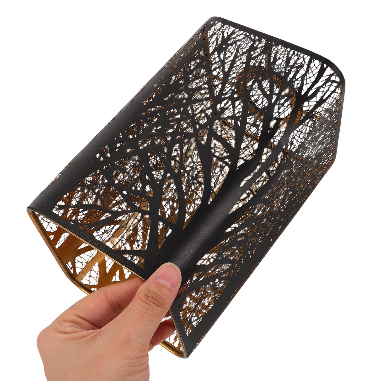 Paralume da Tavolo in Metallo Nero Rettangolare Design Artistico Natura, Resistente alla Deformazione, Versatile per Soggiorno e Camera