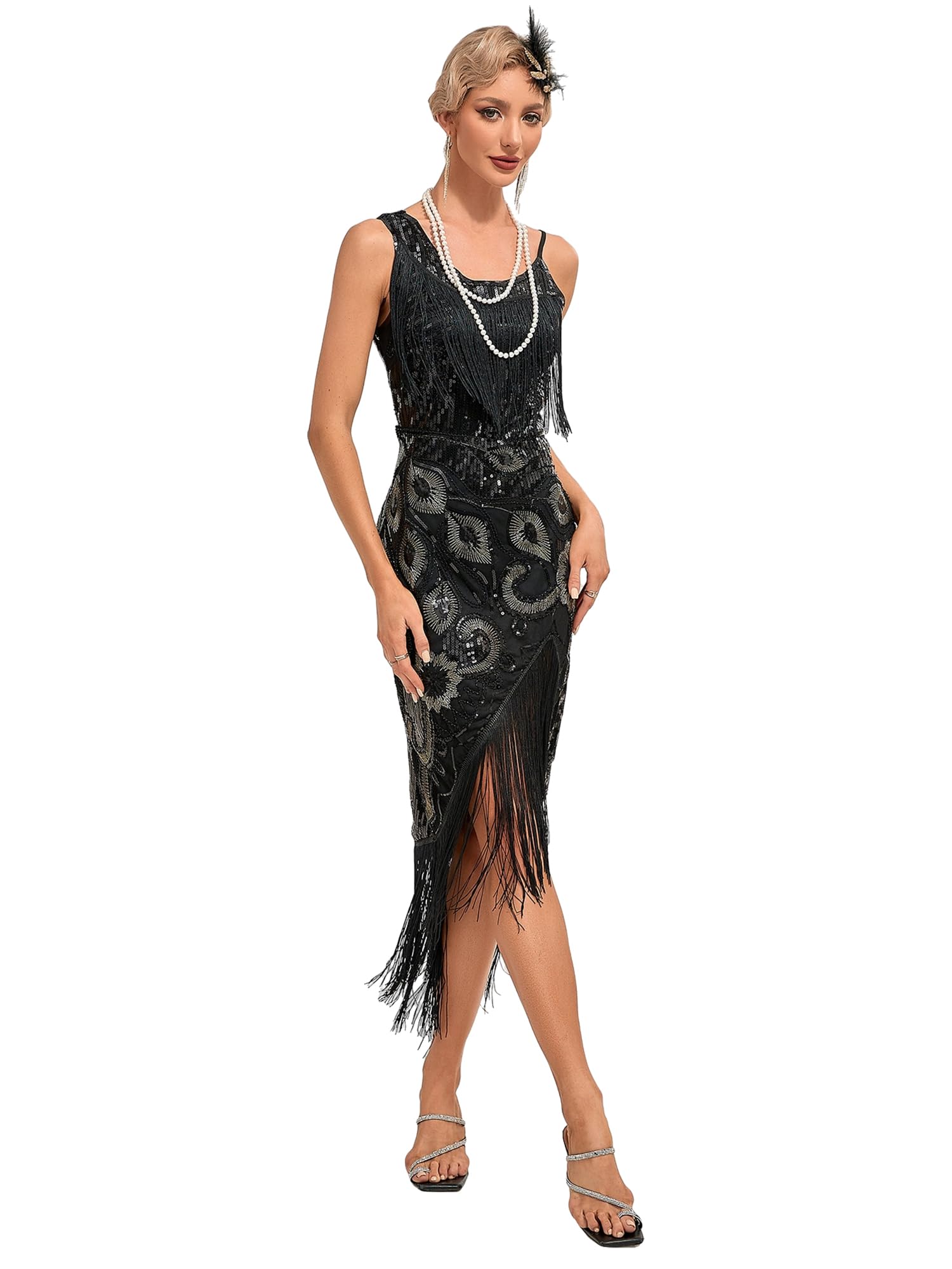 Viloree Femmes Années 1920 Robe Flapper Robe à Franges Paillettes Robe de Danse Scintillante Costume de Festival