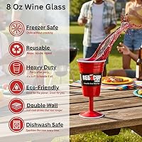 Vista 4 de Copas de vino de plástico rojo reutilizables con tallo, 8 onzas, copas de vino únicas de alta resistencia para fiestas, copas de champán duraderas