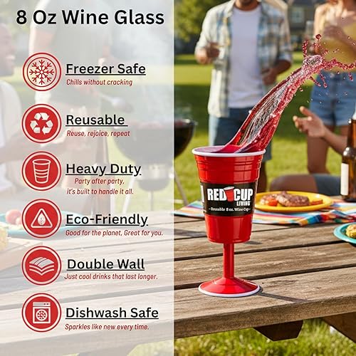 Miniatura 4 de Copas de vino de plástico rojo reutilizables con tallo, 8 onzas, copas de vino únicas de alta resistencia para fiestas, copas de champán duraderas,