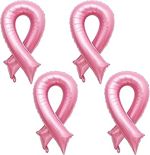 4Pcs Breast Cancer Awareness Balloons Decorations Pink Ribbon Shaped Balloons for Pink Ribbon Party Decoration Supplies