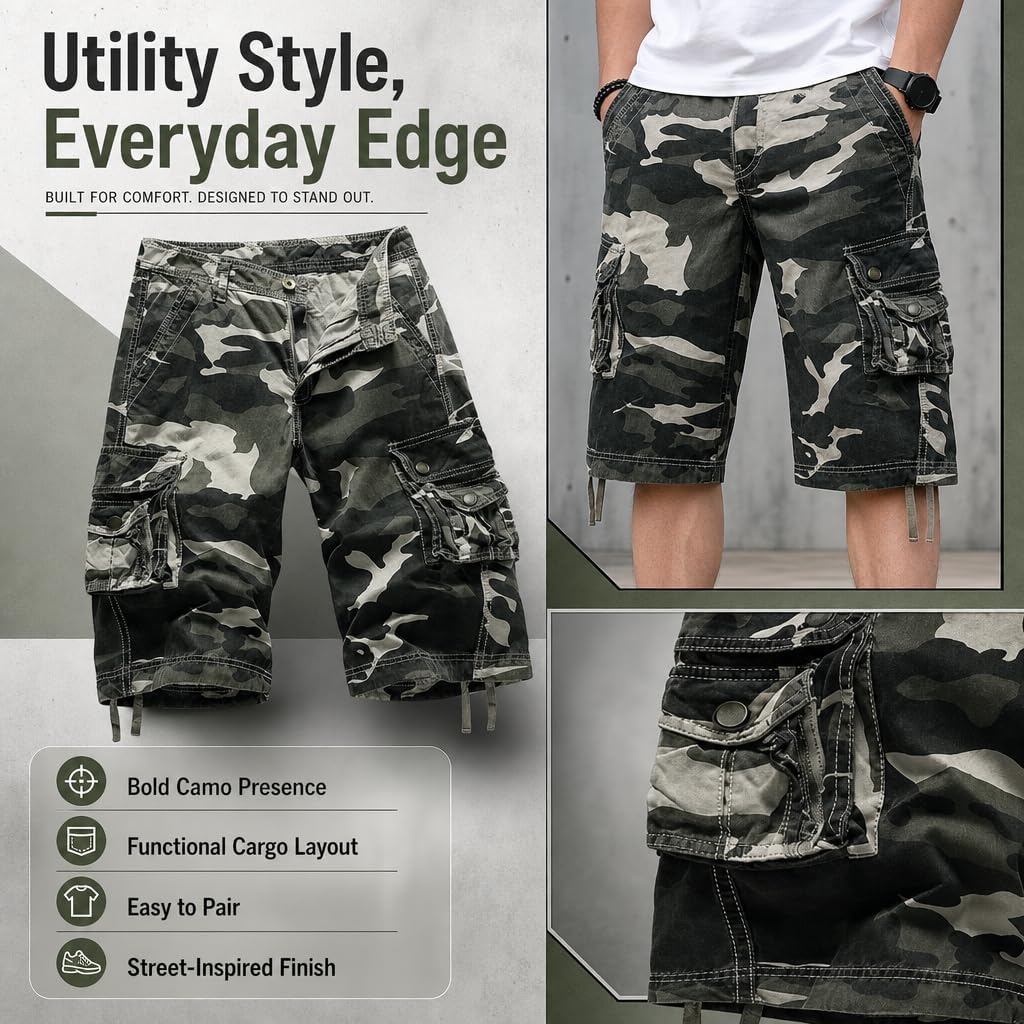Men's Camouflage Cargo Shorts Camo Outdoor Work Short