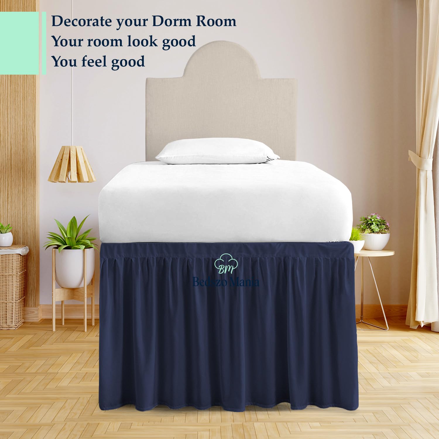 Bedszo Mania Navy Blue Solid Twin XL Dorm Bed Skirt, Ruffled Style, 39