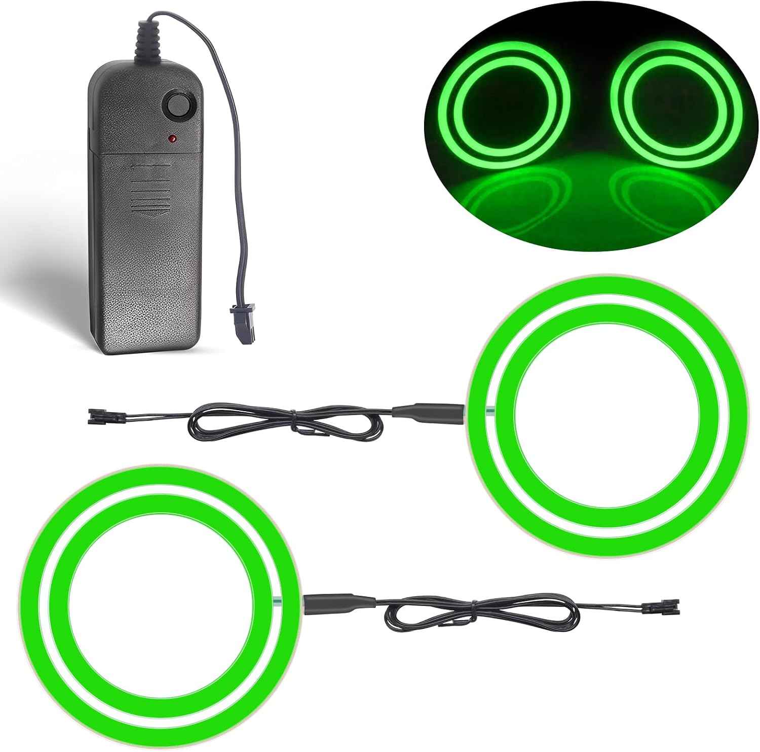 EL Panel Light, Glowing LED Eyes Electroluminescent El Sheet Panel Light DIY Cuttable Round Ring EL Sheet Cosplay Mask Eyes Decoration with Battery Box (Green)