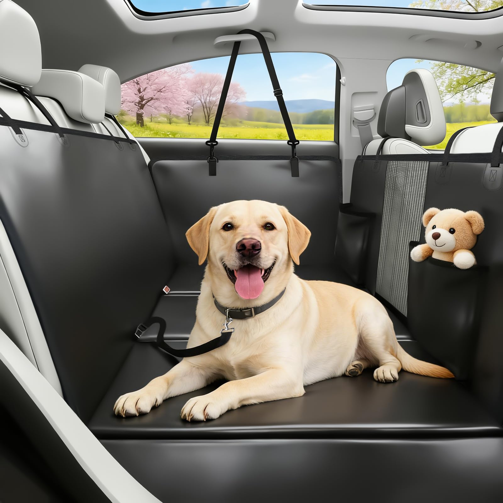 Hundedecke Auto Rückbank mit Harter Unterseite, PU-Leder Hunde Autoschondecke Rückbank, Wasserdicht Kratzfest, Belastbar bis 180 kg, für SUV, LKW, Universal