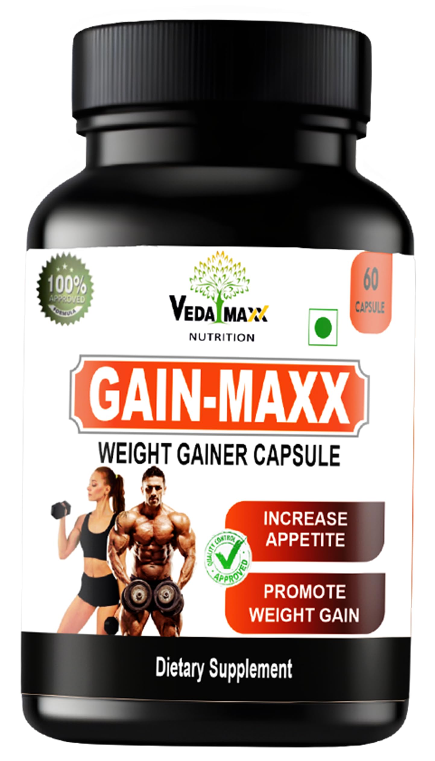 Vedamaxx Gain-Maxx Weight Gainer Capsules, 60 Count, Natural Dietary Supplement with Withania Somnifera and Mucuna Pruriens