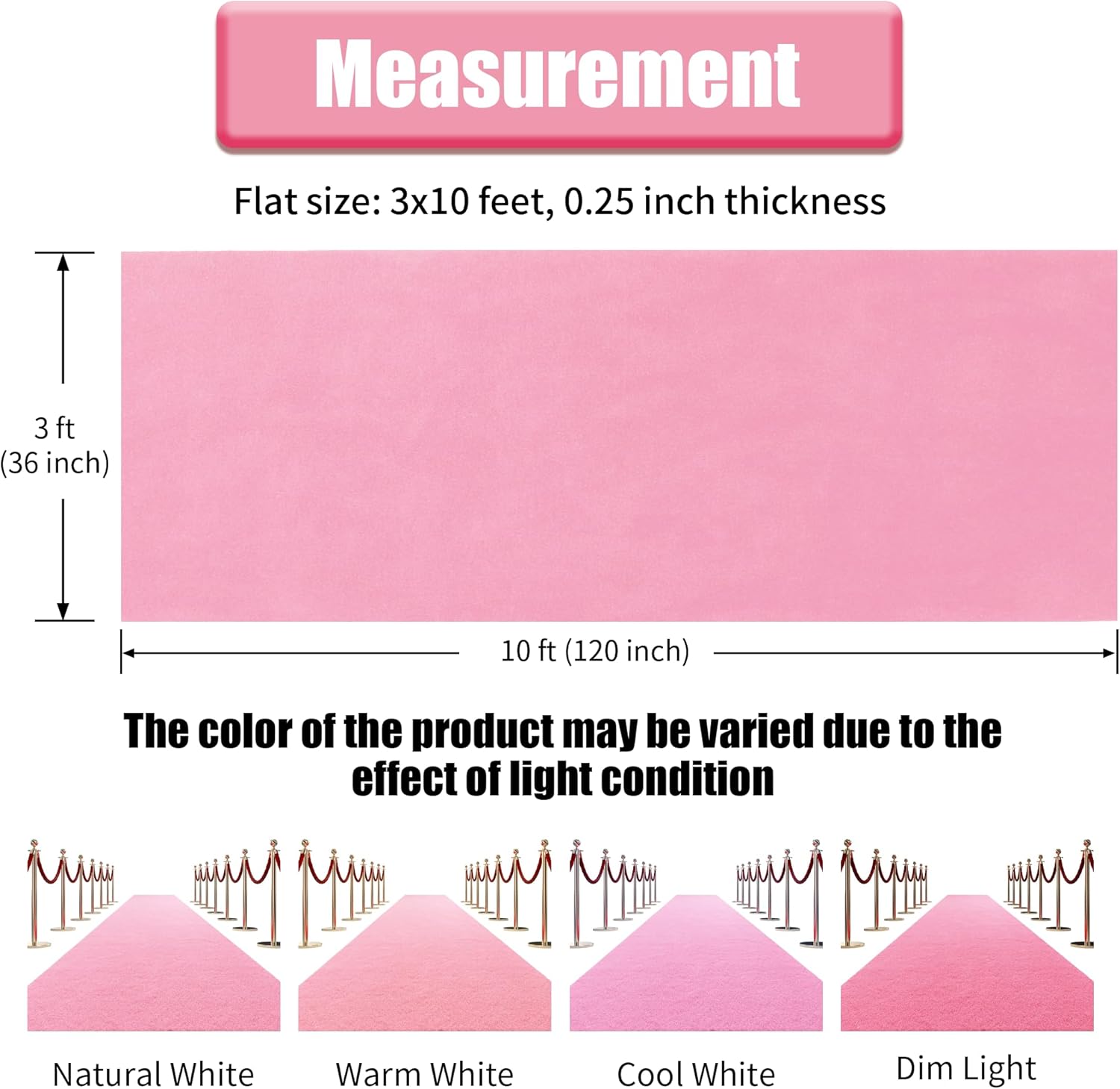 hombys 450 gsm extra thick 3x10 ft pink carpet runner for partys & events, heavy-duty felt aisle runway rug for steps, prom proposal & wedding ceremony decorations, hollywood oscars for vip awards 3' x 10' (rectangular) pink