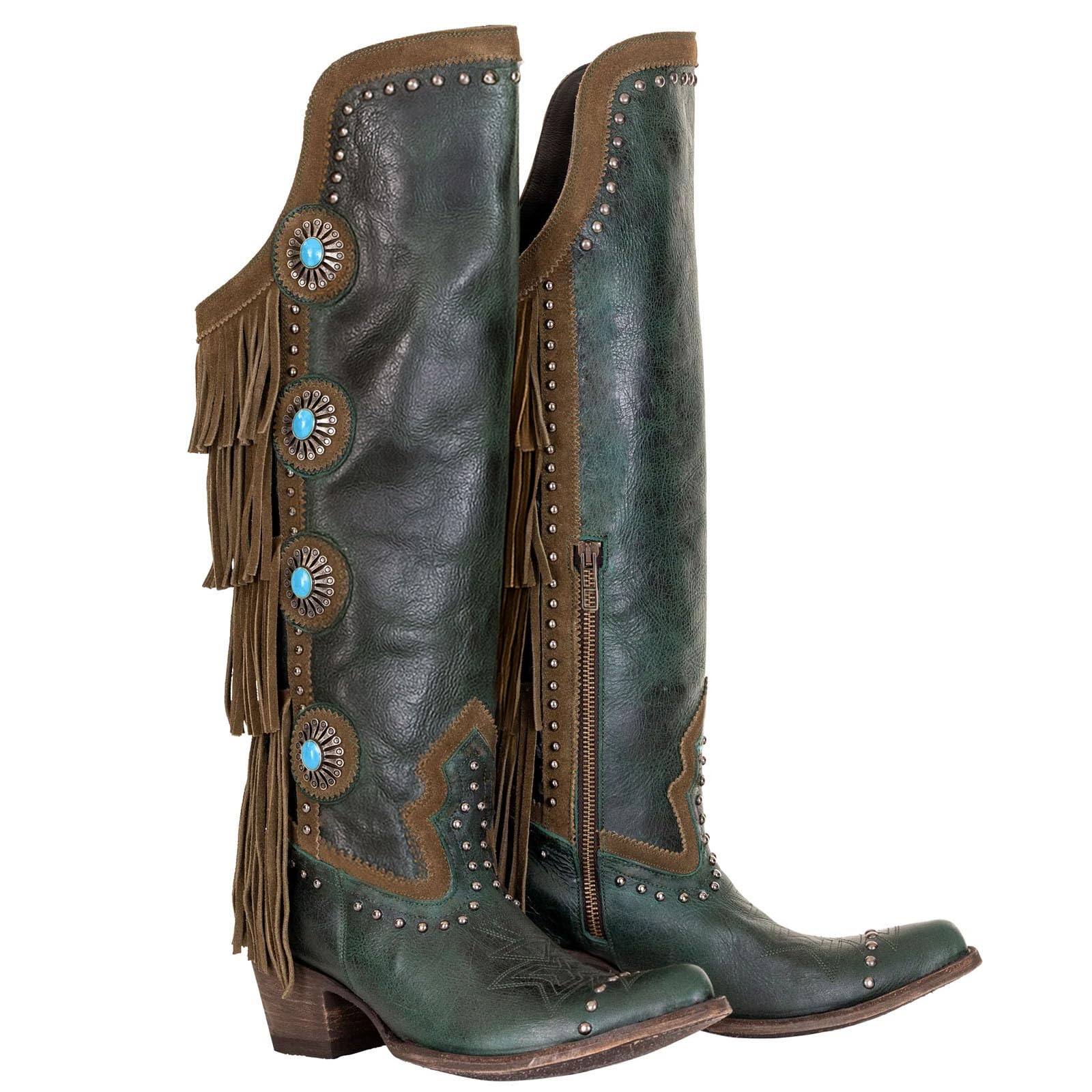 Yolkomo Cowboy Boots for Women Knee High Western Cowgirl Boots with Fringe Tassels Buckles